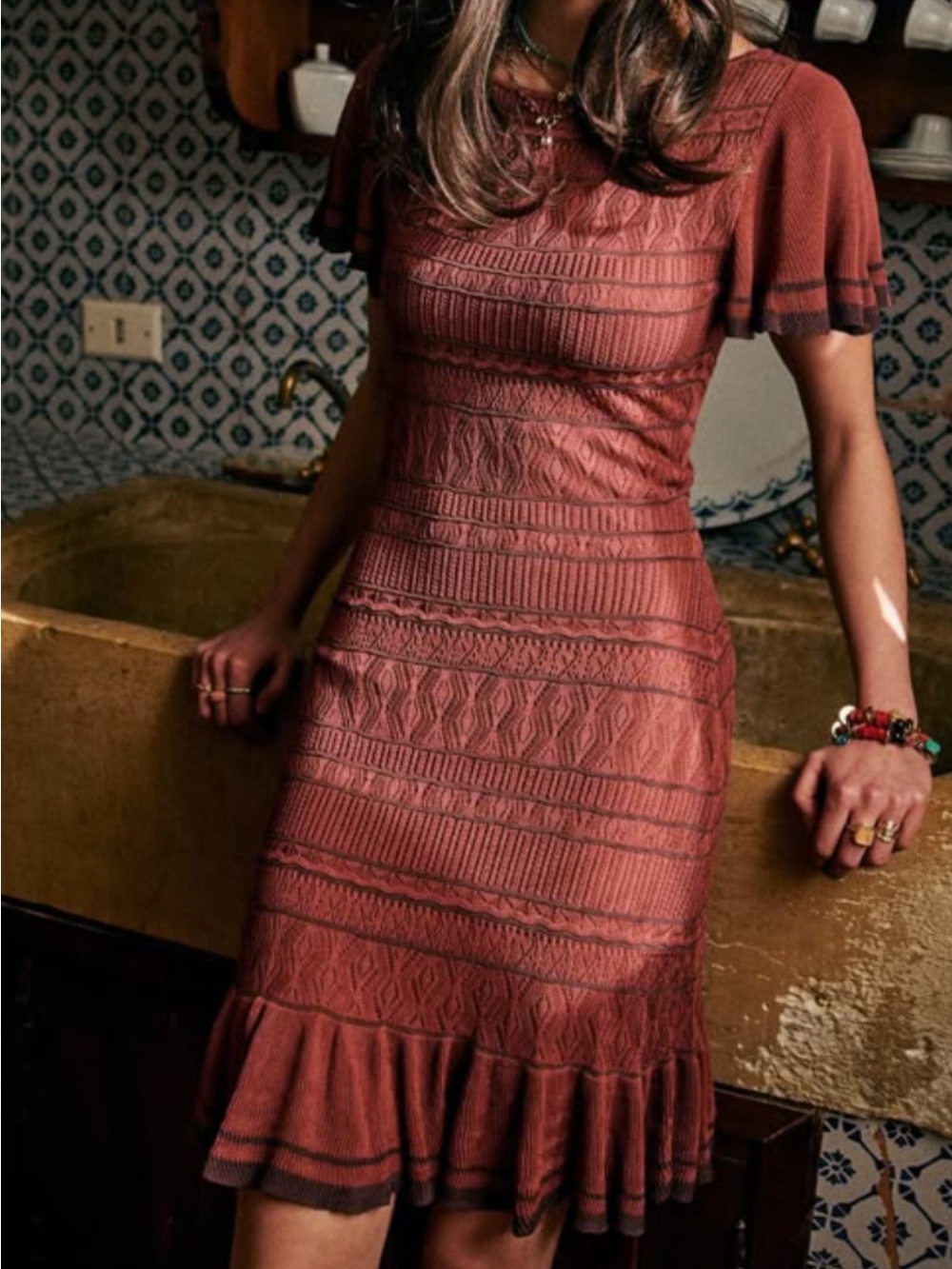 Sézane Paris Brunella Knit Midi Dress size small